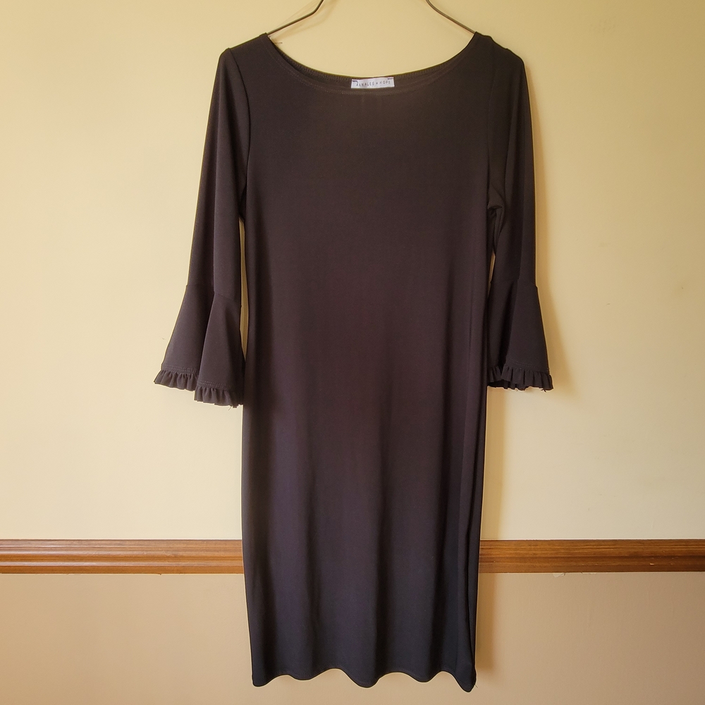 Annalee + Hope Black Sheath Dress with Bell Sleeves